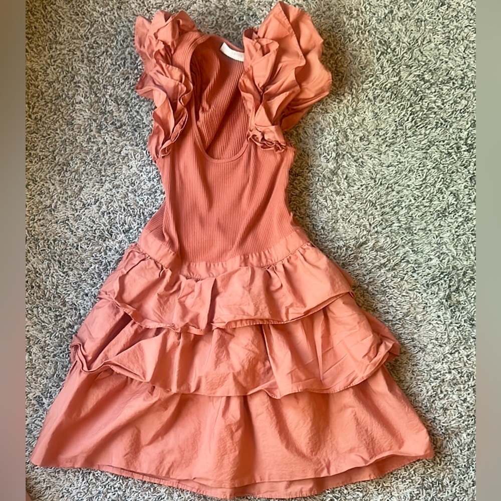 Ulla Johnson Ruffled Mini Dress in Coral